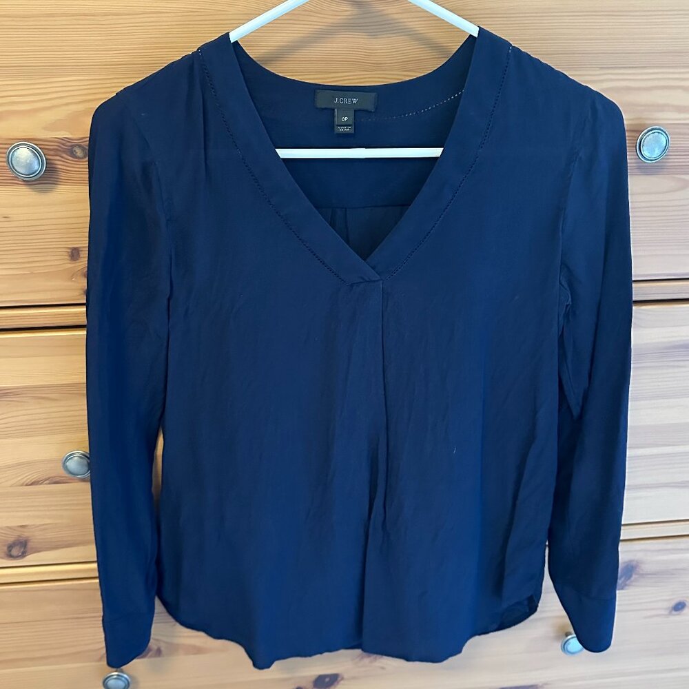 JCrew Navy Silk V-Neck Blouse - Sz 0P